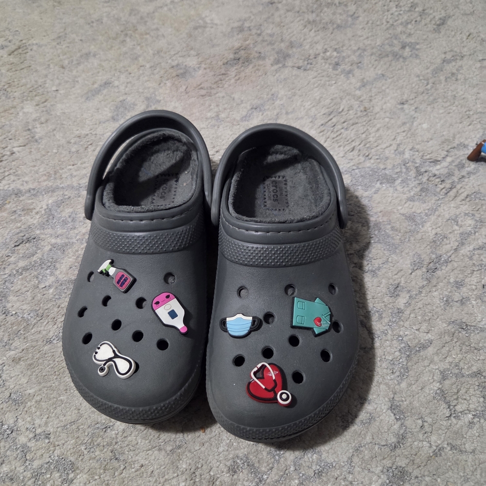 Gray Fur Lined Crocs